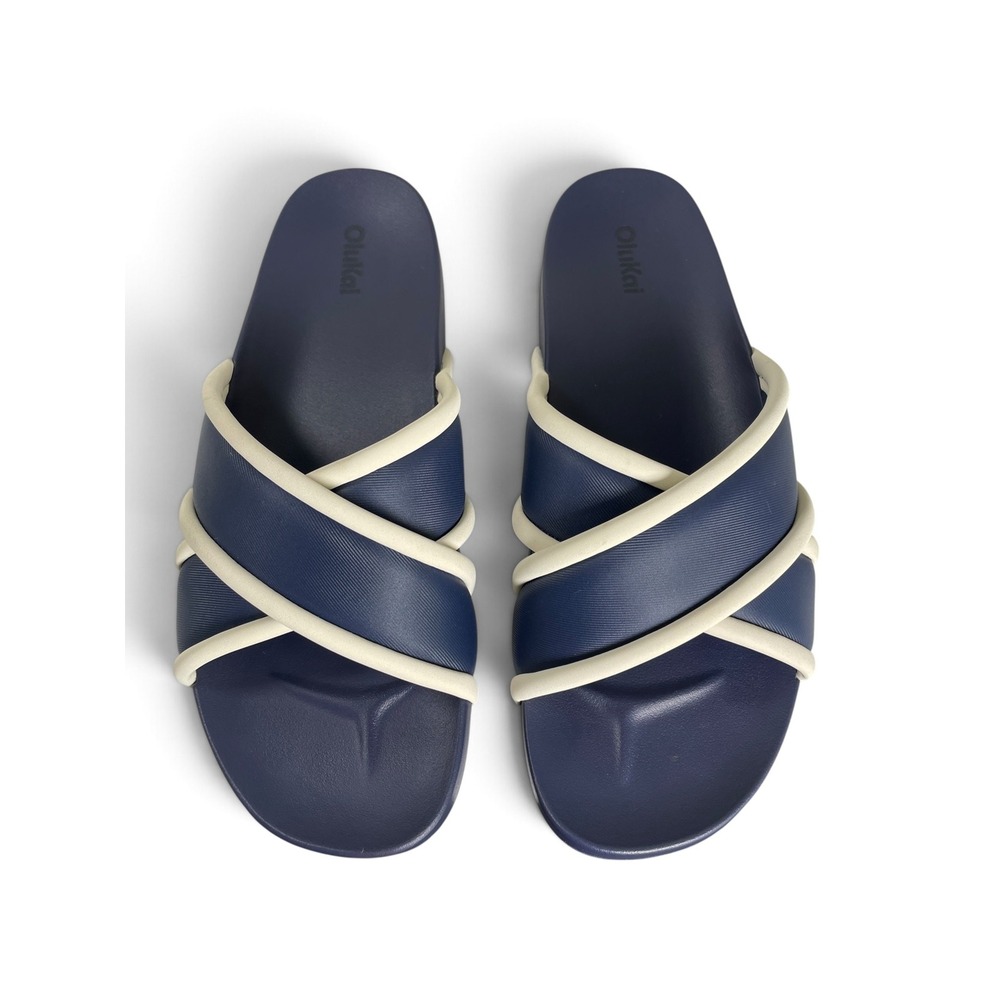 OluKai Ani Water Resistant Crisscross Slide Sandal Womens 10 Mood Indigo Blue